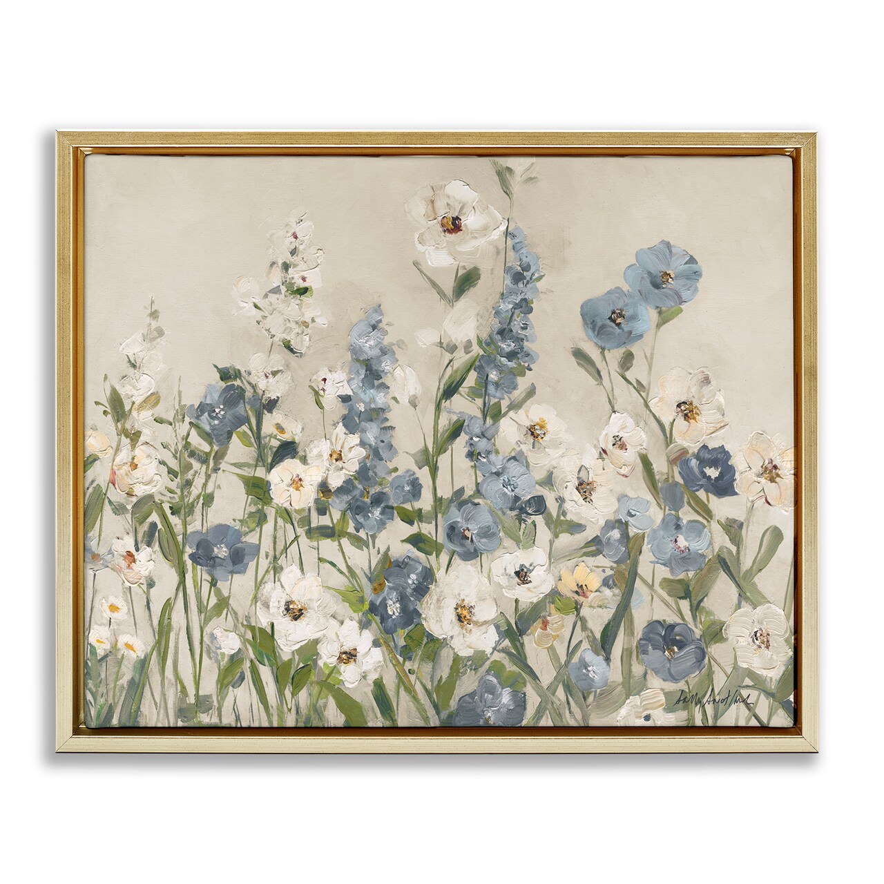 Stupell Industries Garden Blossoms in Blue & White Floating Frame By Sally Swatland